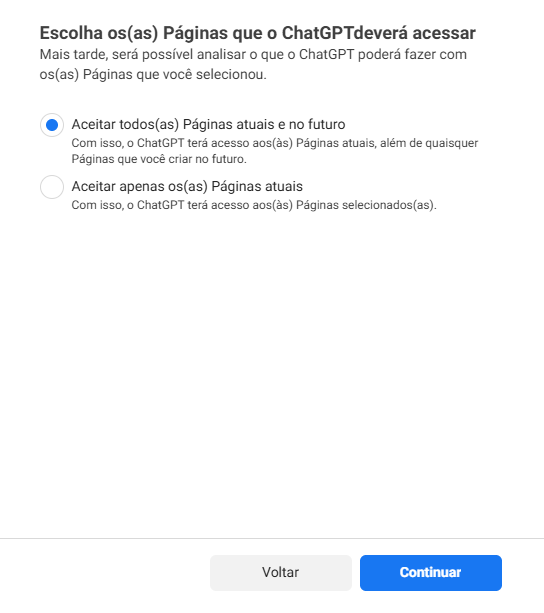Escolha uma Pagina ou perfil