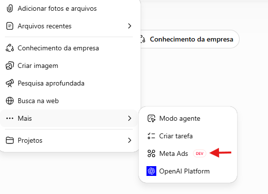Selecione Meta Ads no menu