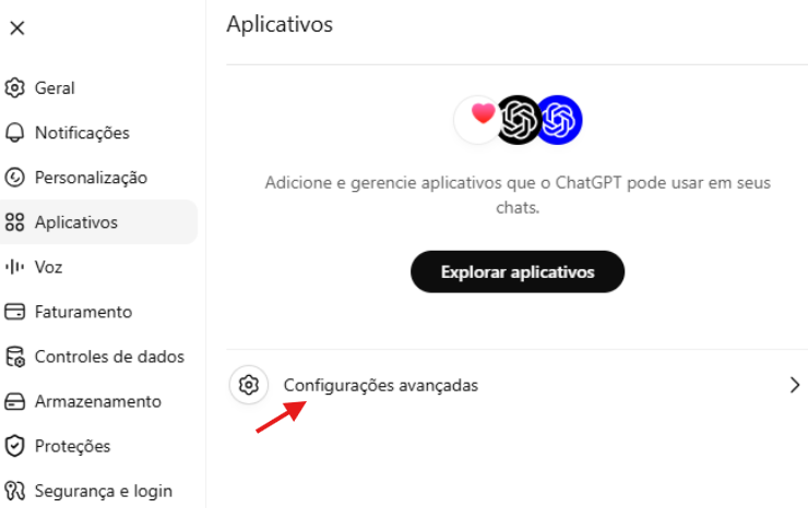 Clique em configuracoes avancadas