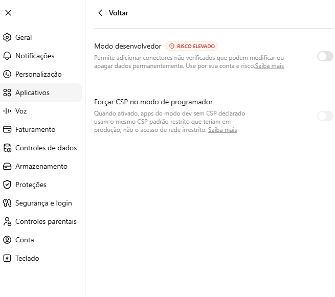 Confira se o modo desenvolvedor esta desligado