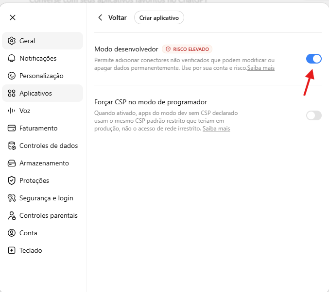 Ative o modo desenvolvedor